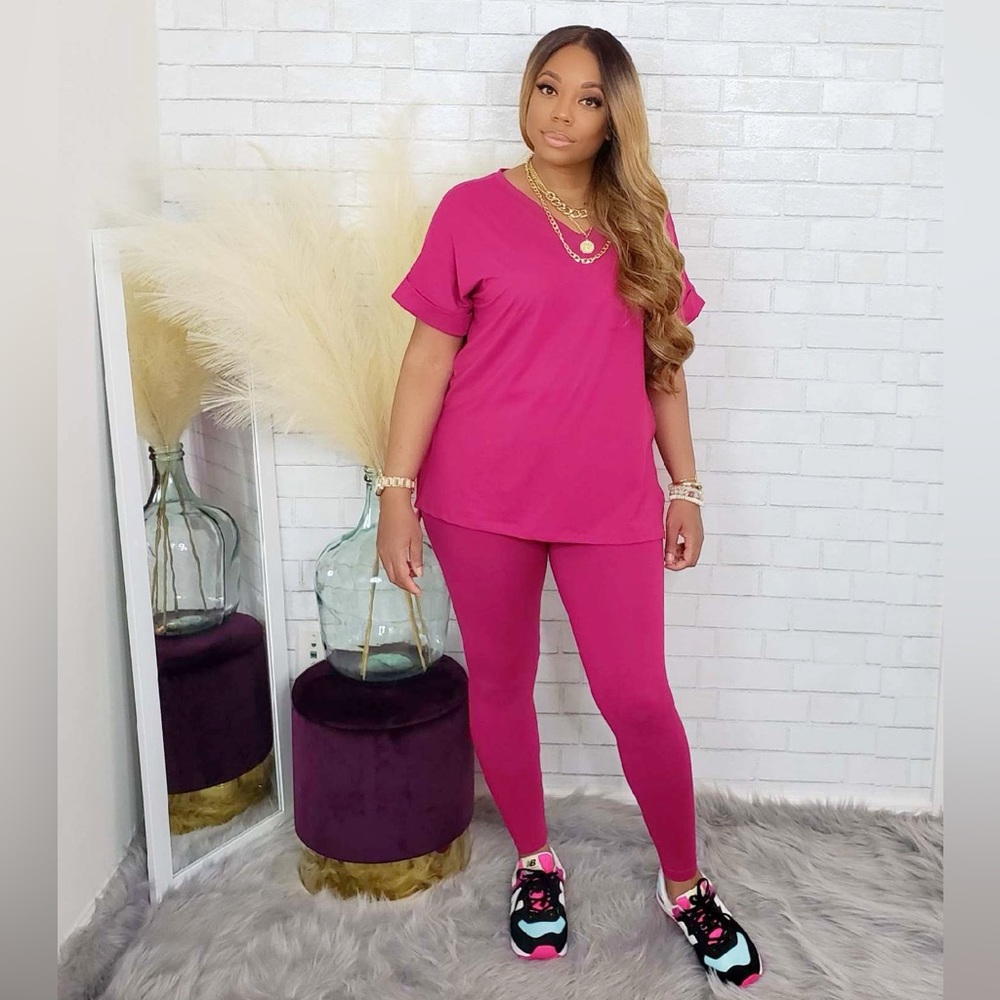 Comfy Chic Leggings Set-Magenta